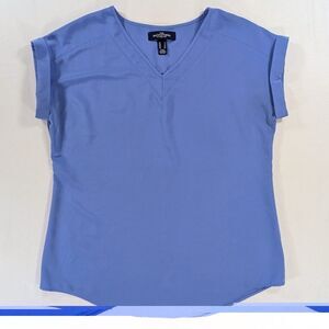 The Outfitters By Lands End Blouse Womens 8 Blue Cap Sleeve V-Neck Shirt